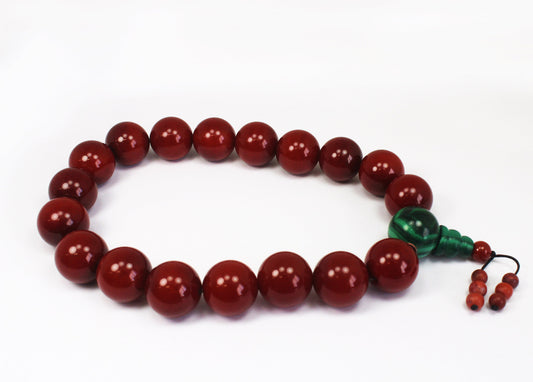 Red Agate Round Prayer Beads with Malachite Beads 南红十八子手持