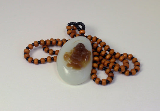 Translucent White & Brown Jade Carved Buddha 和田玉糖白佛公挂件