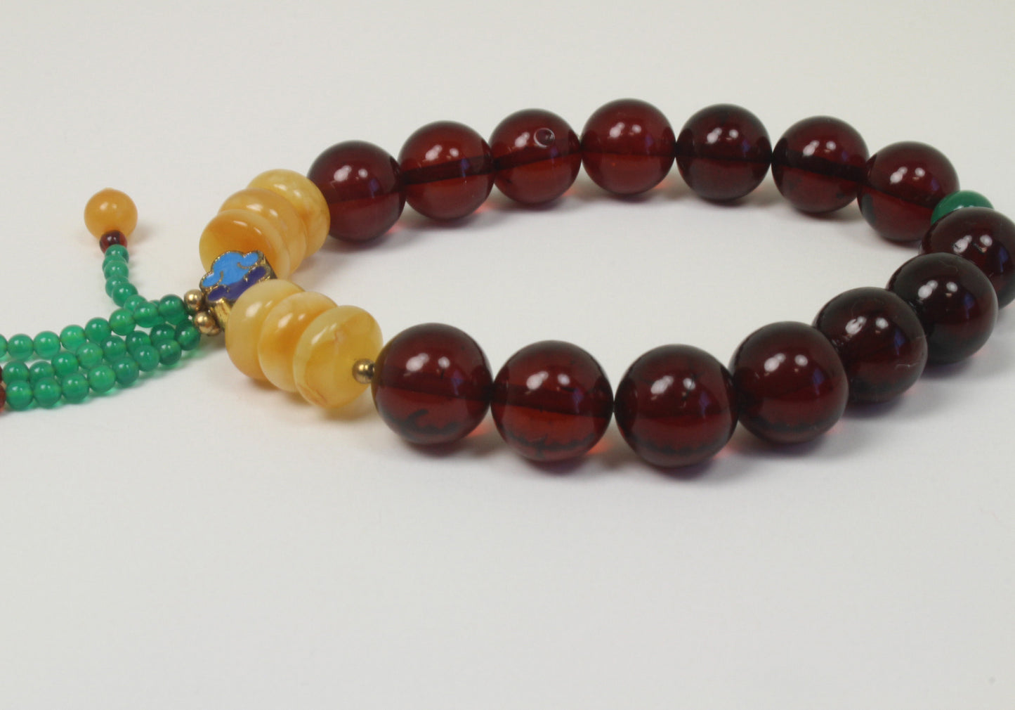 Red and Yellow Amber Beaded  with Cloisonne Bracelet 琥珀蜜蜡手串