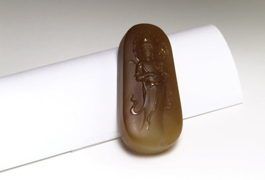 Brown Jade Carved Guanyin Buddha 和田玉糖玉观音挂件/手把