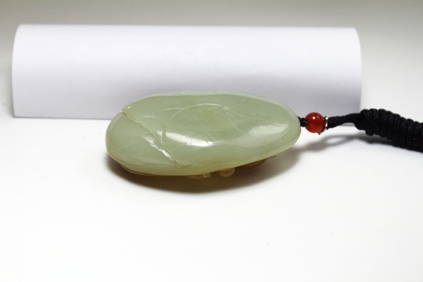 Translucent White & Brown Jade Carved Lotus with Fish Amulet/Pendant 和田玉荷叶鱼挂件/手把