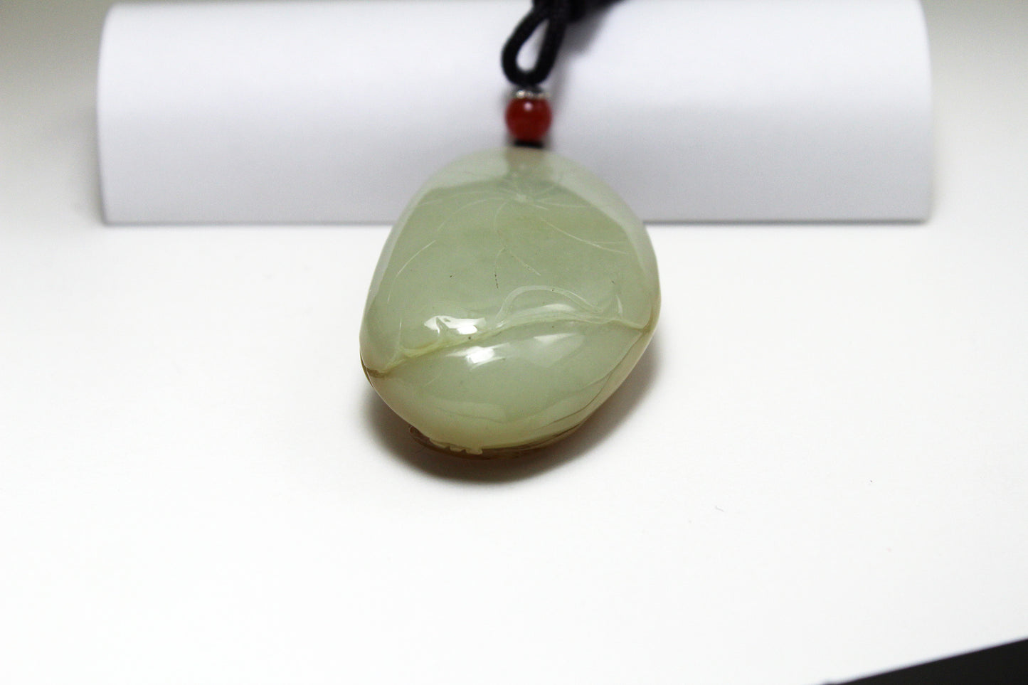Translucent White & Brown Jade Carved Lotus with Fish Amulet/Pendant 和田玉荷叶鱼挂件/手把