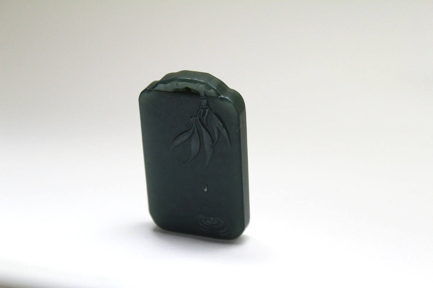 Green Jade Carved Bamboo Amulet / Pendant 和田青玉竹牌挂件