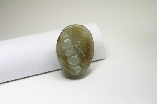 Brown Jade Carved Lotus and Butterfly Amulet/Pendant  和田玉吊坠