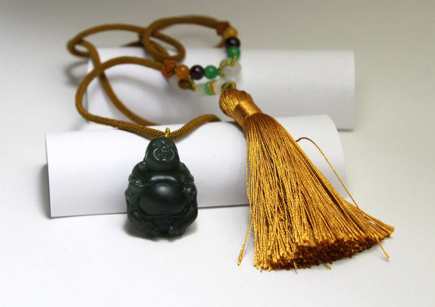 Green Jade Carved Buddha Amulet/Pendant 和田玉绿佛公吊坠