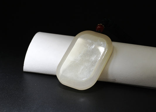 Translucent Light Pink Jade Carved Pendant 和田玉浅粉无事牌