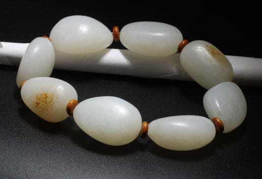 White Jade Stone form Pebble Bracelet 和田玉随型手串