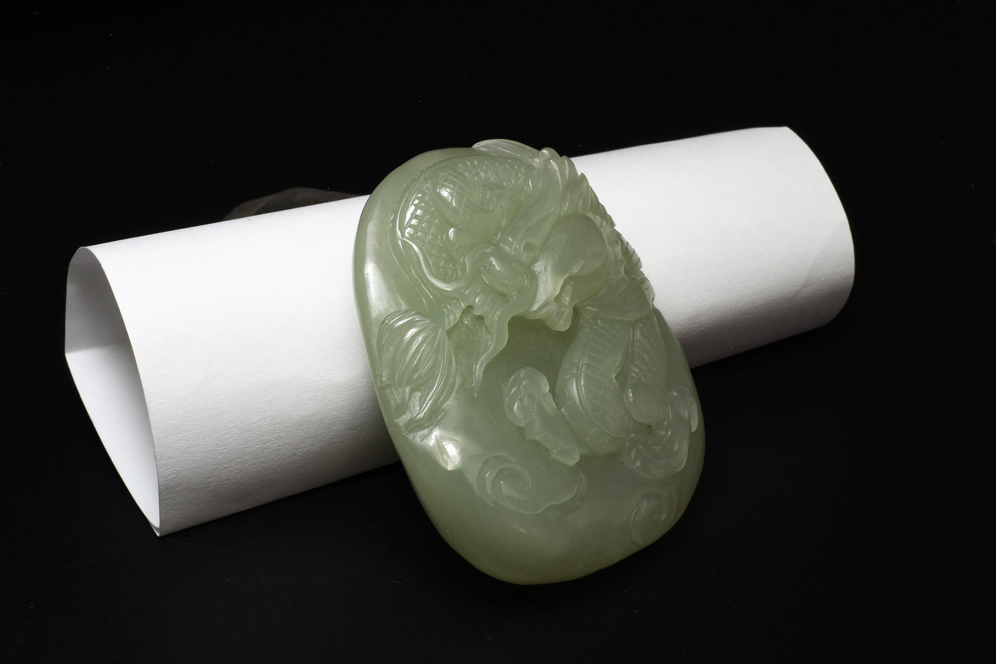 Light Green Hand Carved Jade Dragon 和田玉龙牌挂件/手把