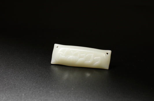 White Jade Carved Lotus Amulet/Pendant 和田玉莲花牌