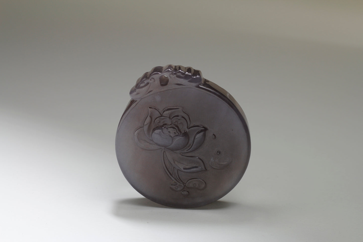 Translucent Light Purple Jade Carved Lotus Amulet/ Pendant 和田玉浅紫莲花牌