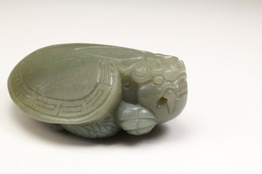 Green Jade Carved Turtle Statue 和田玉龙龟手把