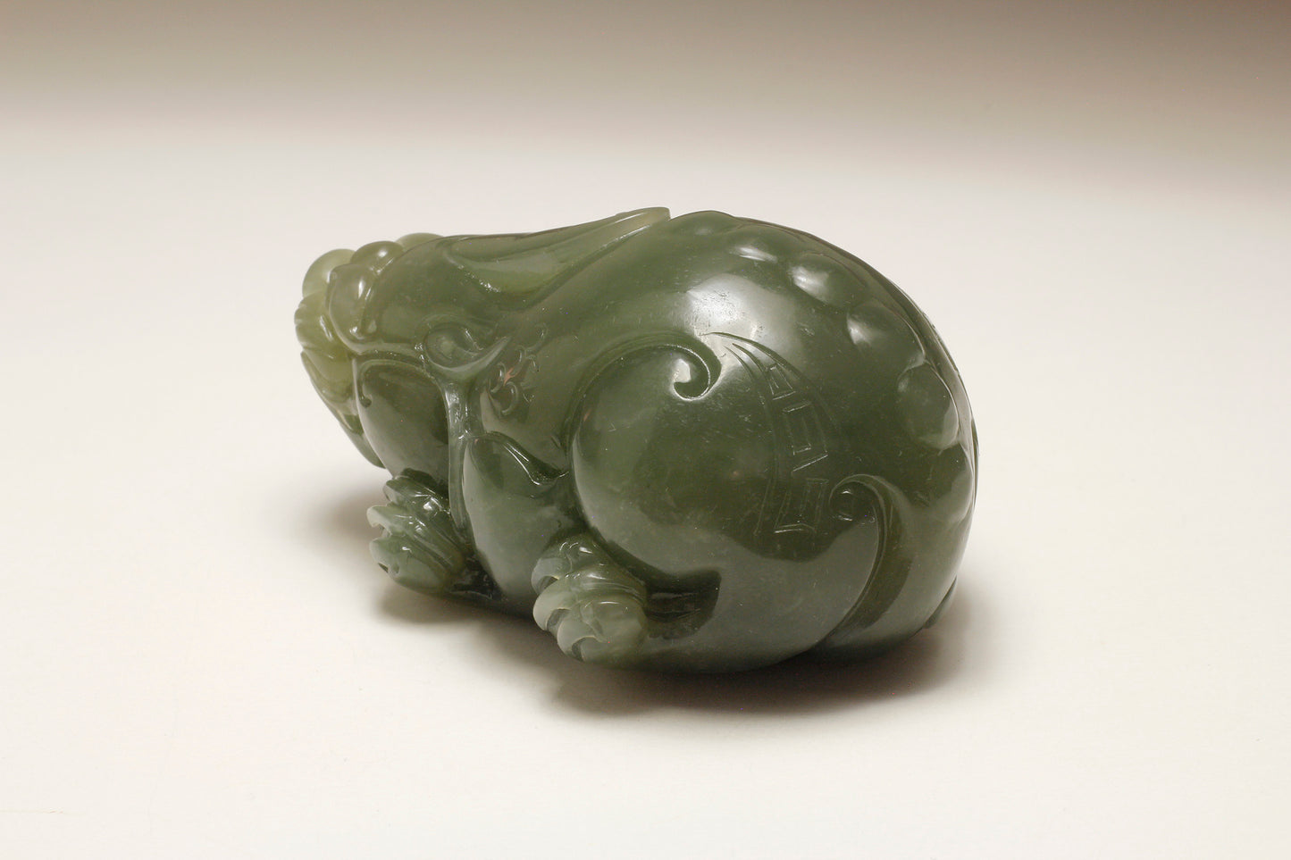 Translucent Green Jade Carved Pixiu Statue 和田玉绿貔貅手把