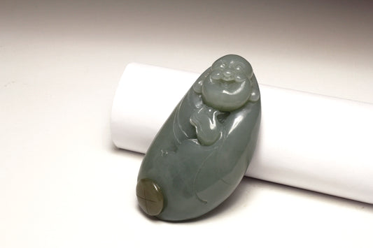 Green and Brown Jade Carved Buddha 和田玉糖青色佛公手把/挂件